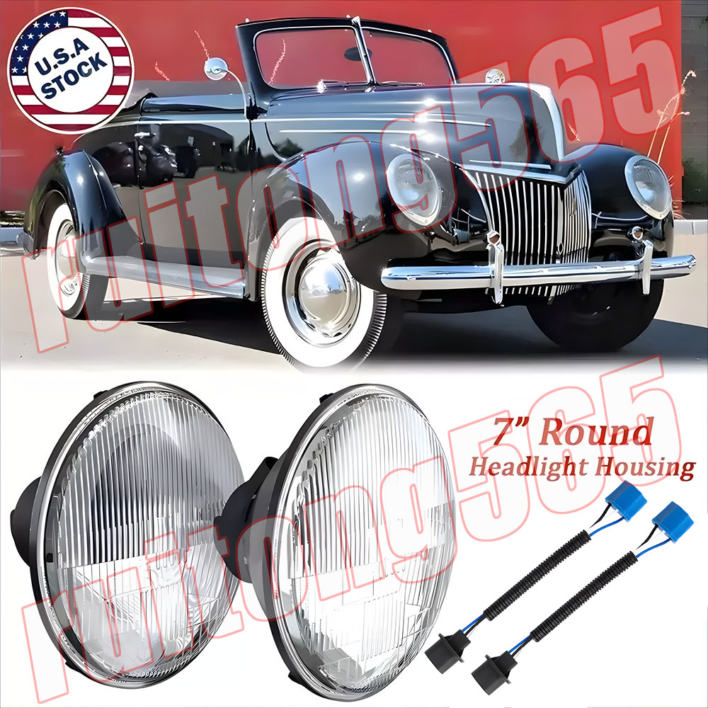 Pair For Ford Deluxe 1939-1951 7" Inch Round LED Headlights Lamp Housing New