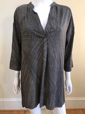 H by Halston Gray Abstract Retro Modernist Relaxed Casual Tunic Top Womens 10