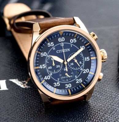 Citizen CA4213-26L Eco-Drive Blue Analog Chronograph Brown Leather