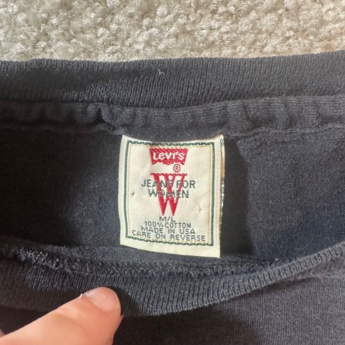 T-shirt vintage Levis grafica taglia M/L jeans da donna nera grafica floreale singola - Foto 4 di 9