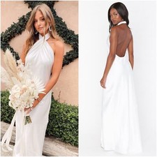 SHOW ME YOUR MUMU Jasmine Halter Maxi Dress In Ivory Luxe Satin