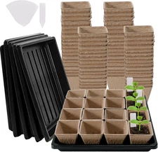 5PCS Seed Starter Tray with 90PCS Square Seed Peat Pots,Seed Starter Kit with Ge