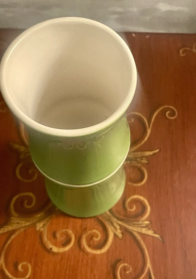 Jarrón estilo bambú cerámica verde vintage 6,25 pulgadas mediados de siglo decoración moderna Foto 4 de 4