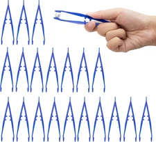20Pcs Plastic Tweezers,  Disposable Blue Craft Beads Forceps Set, First Aid Twee