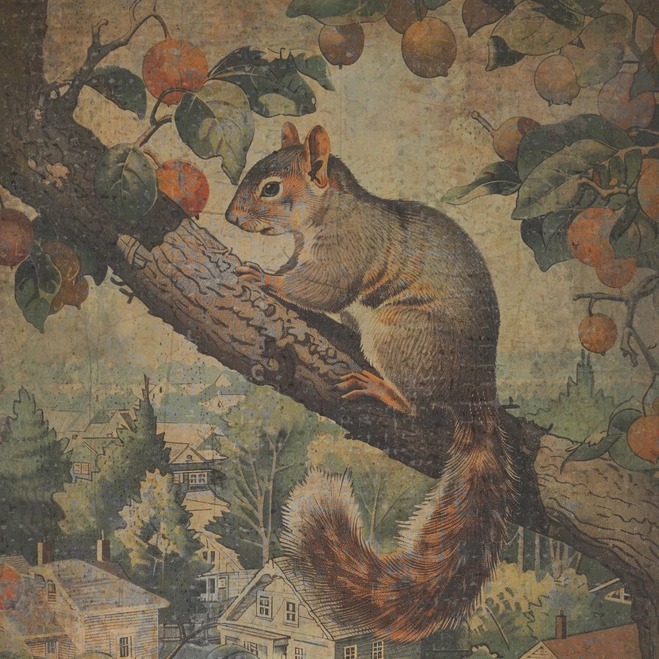 Arte de pared de árbol frutal ardilla de colección, alimentador de ardillas de bosque decoración de naturaleza regalo Foto 3 de 4