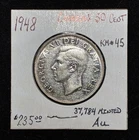 1948 Canadian 50 Cent, King George VI Bust, Low Mintage of 37,784 pieces, Au!