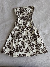 Vintage Strapless Floral Print Dress Brown and White Pattern