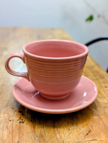 Vintage FIESTA Fiestaware ROSE Pink Cup & Saucer Homer Laughlin USA
