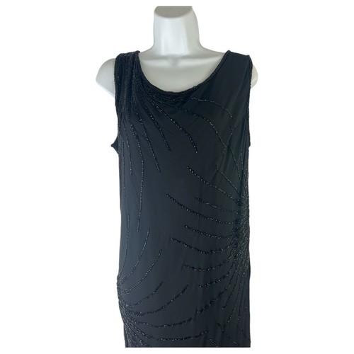 Pisarro Nights Perlen Seidenkleid schwarz ärmellos Maxi Gr. 16 - Bild 5 von 15