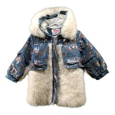 Disney Asia Exclusive Minnie Mouse Sequin Faux Fur Denim Coat Girls 6-7 130 