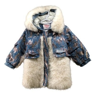 Disney Girls 8-10 Winter Coat Faux Fur Insulated Hooded Minnie Mouse Sequin