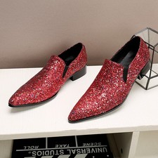 Red Cowhide Men's Shoes Formal Leather Hairstylist Pointed British Wedding Shoes