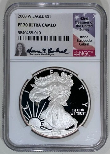 2008 American Silver Eagle NGC PF-70 ULTRA CAMEO ANNA  ESCOBEDO CABRAL SIGNED