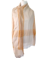Neutral Wheat Beige & Metallic Gold Shawl Pashmina Wrap with Fringe