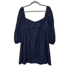 Reformation Farley Puff Sleeve Sweetheart Cotton Babydoll Mini Dress Black Sz 8