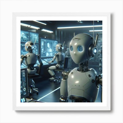 Roboter im Kontrollraum Kunstdruck gerahmt Wandbild Poster Leinwanddruck Bild