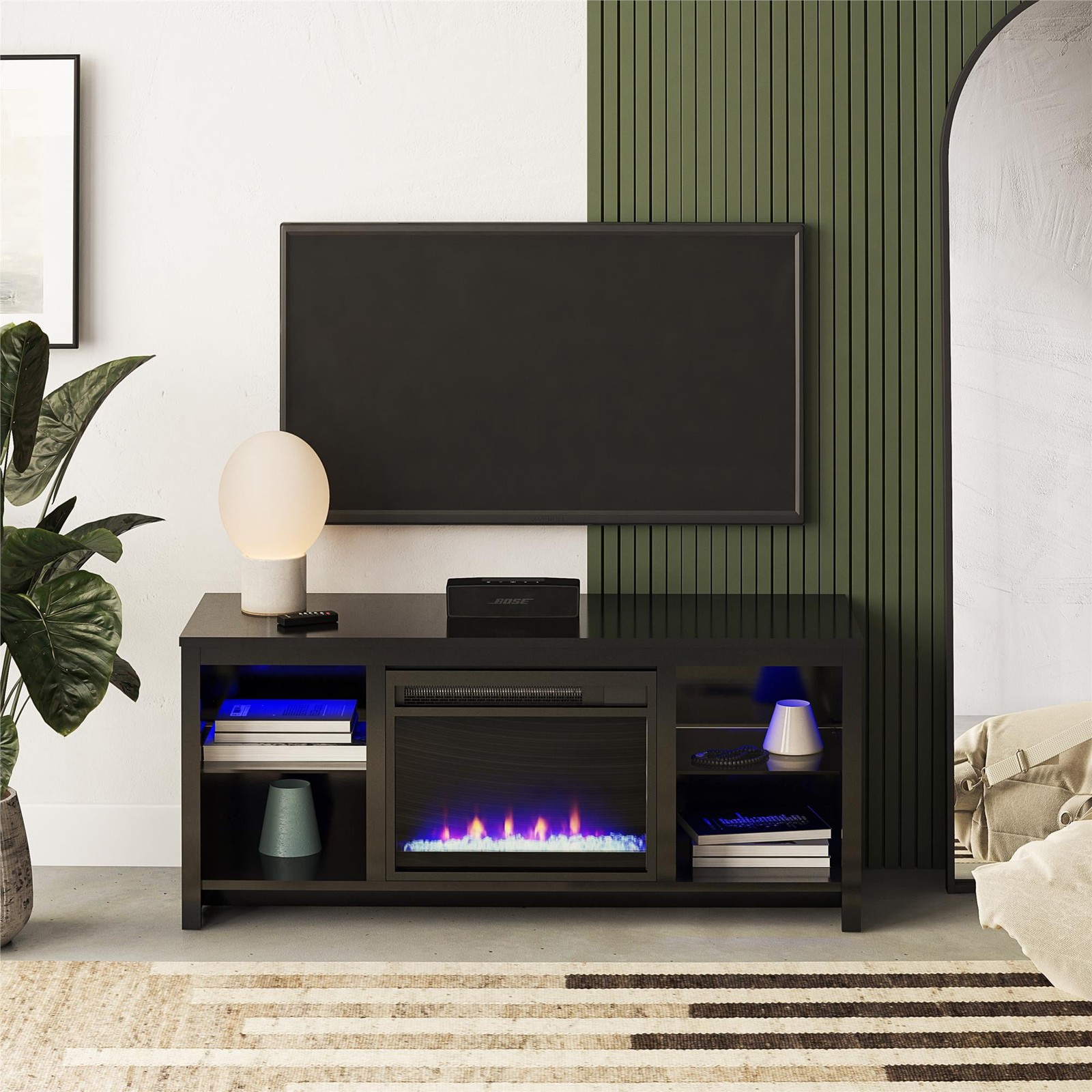 Led Light Tempered Safe Glass Entertainment Center Black