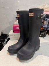 Image of HUNTER WELLIES Kids Original Tall Gloss Childrens Wellington Boots Black UK 1
