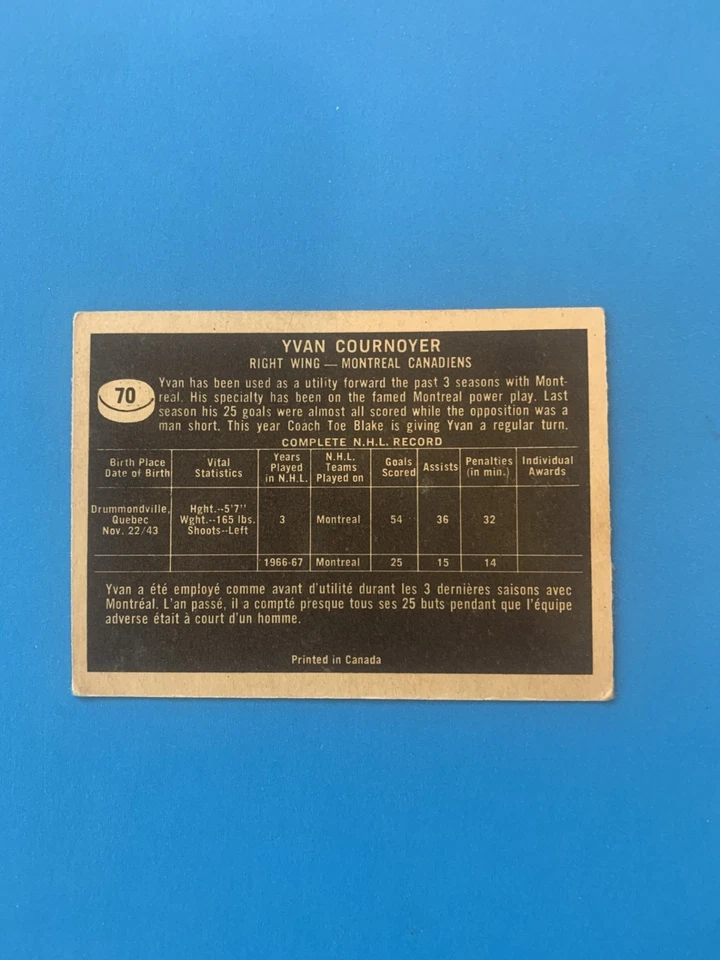 67/68 Topps #70 Yvan Cournoyer Montreal Canadiens HOF EX - Image 2 of 2
