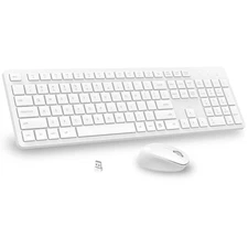 White Wireless Keyboard, Mouse Combo, Full-Size Ergonomic, 2.4GHz, 12 FN Keys