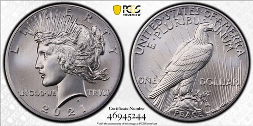 2021 $1 Peace Silver Dollar PCGS Gold Shield MS69 100th Anniversary box & COA
