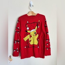 Pokemon Sweater Red Pikachu Kids Knit Pullover Size L