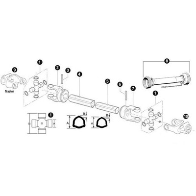 Modern Ag PTO Metric Driveline w/shields 343-150 43'' Sz5 1-3/8-6 QD rotarycutter