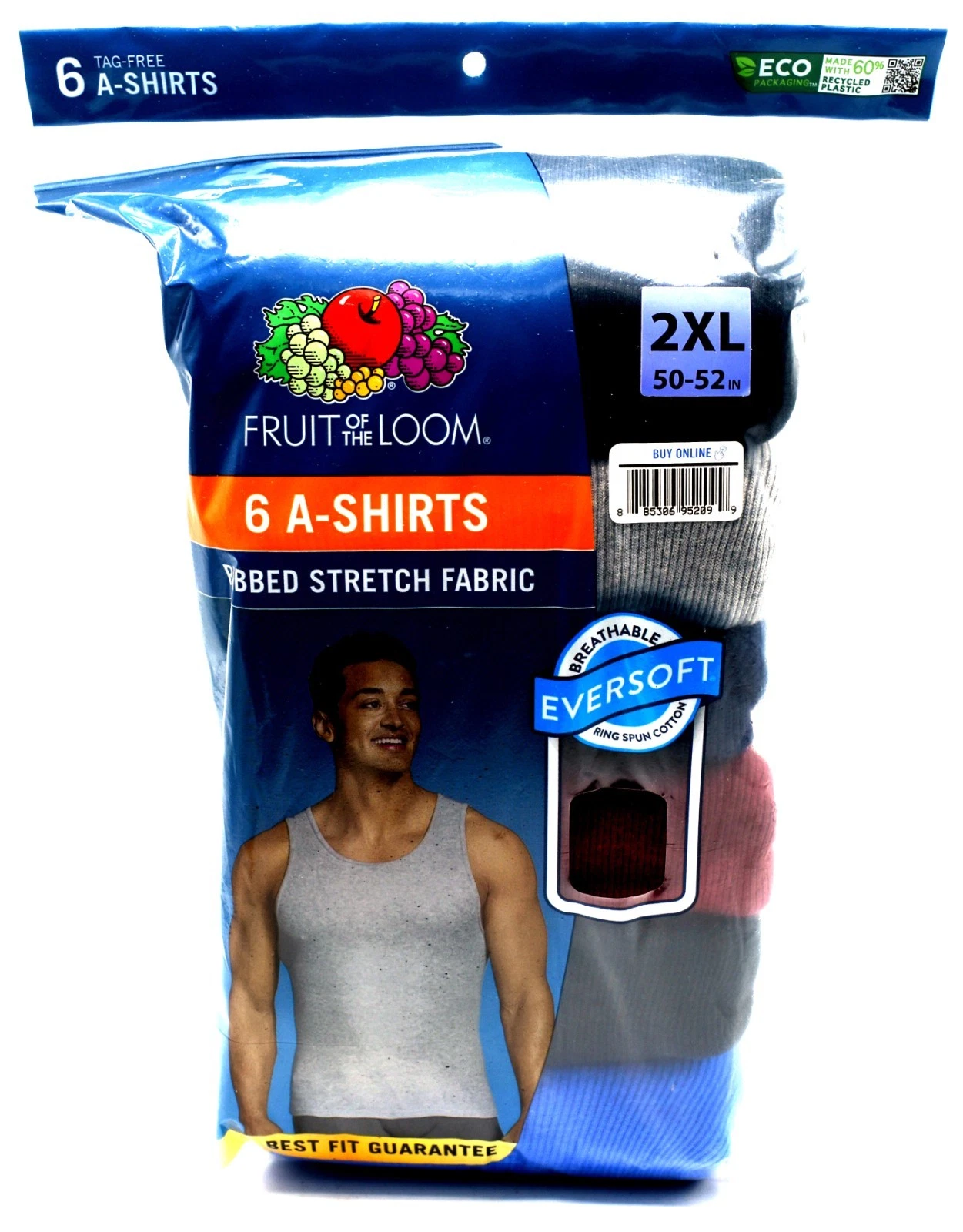 6 Blue Black Gray Red 2XL 50-52 A-Shirt Tanks Fruit Of The Loom 2EG 127-132 CM