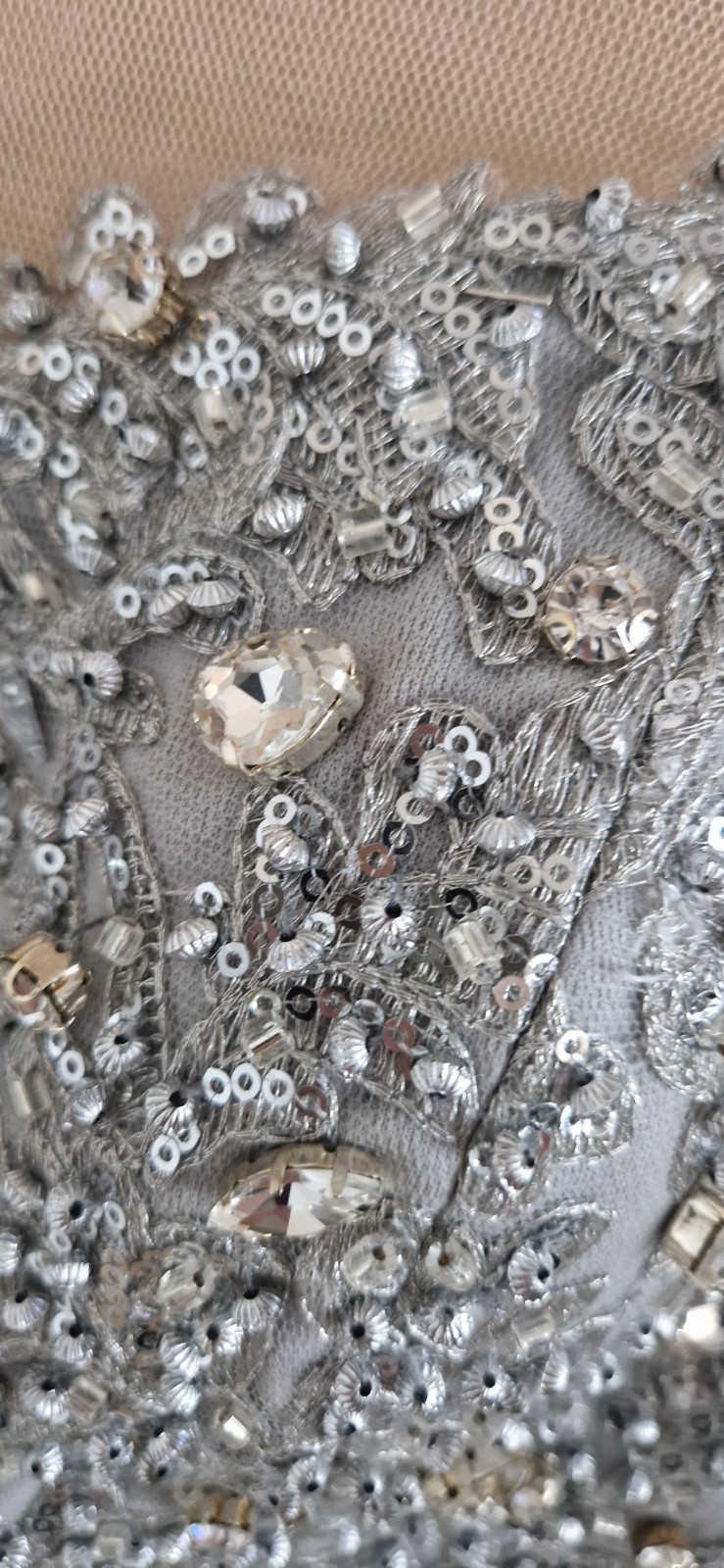 Pia Michi beaded crop top size 42 silver brand new button back sheer panels 