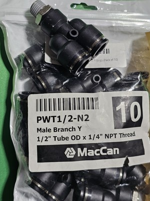 10 PACK MacCan Pneumatic PWT1/2-N2 Male Y 1/2'' Tube OD x 1/4'' NPT Thread Air