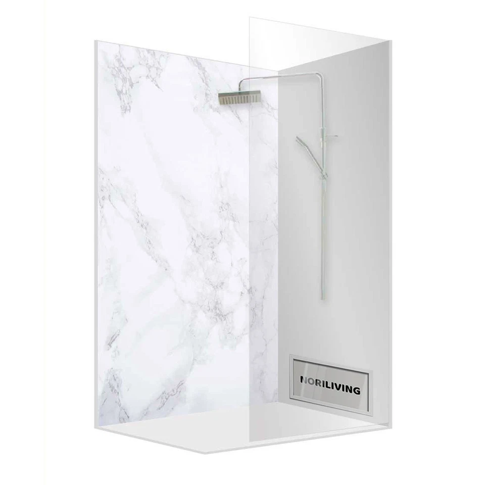 Duschrückwand Alu Duschrückwände Fliesenersatz Ecklösung Dusche Marmor weiß 254