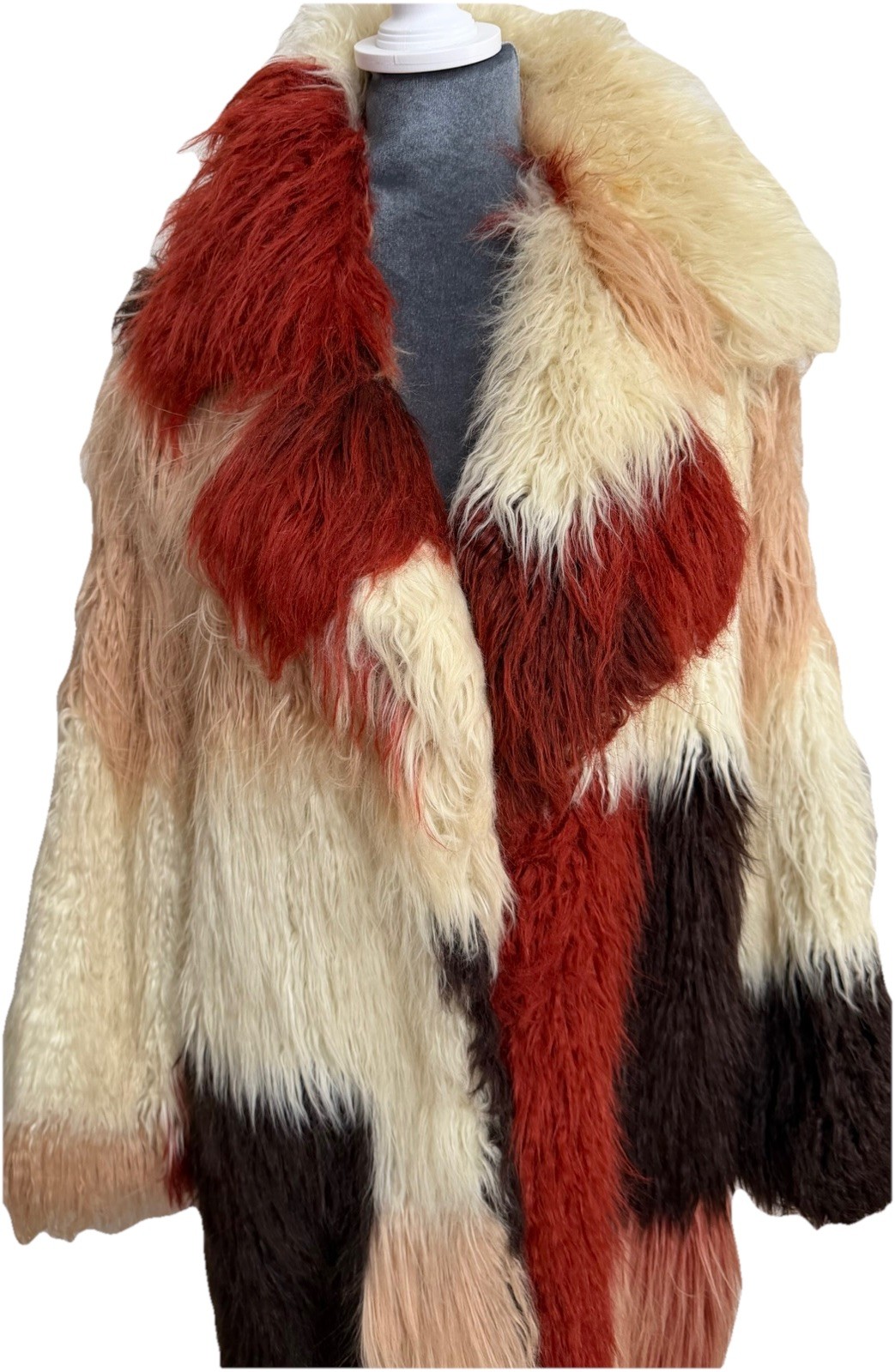 Patchwork Color Block Multicolor Mongolian Faux F… - image 2