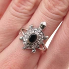 925 Sterling Silver Vintage Real Black Onyx Turtle Oxidized Ring Size 9