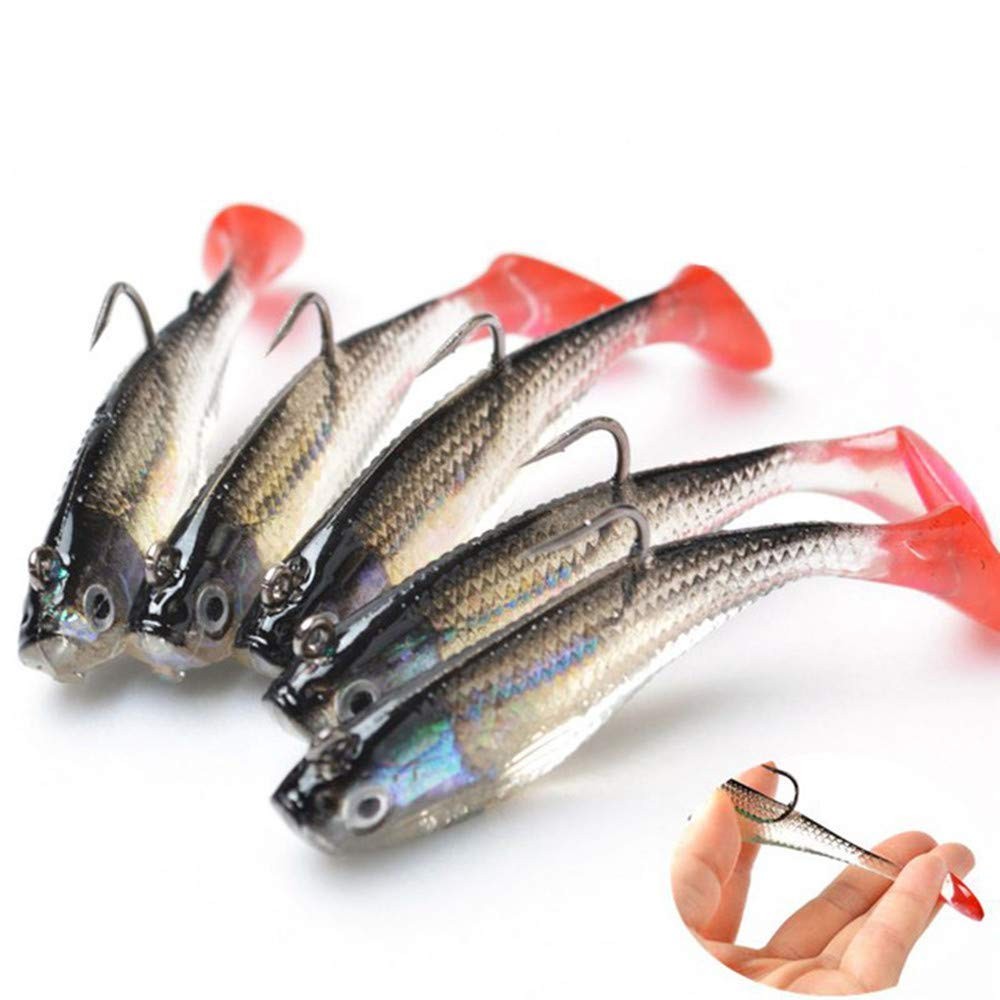 DWE 5PCS esche da pesca, 3D occhi morbida da pesca singolo gancio esche (E6M)