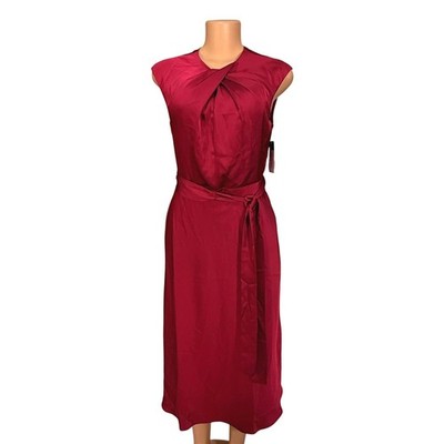 Tahari ASL Petite Cherry Red Twist Neck Sleeveless Midi Dress Size 6P | eBay