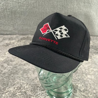 Vintage Corvette Hat Rope Cap Mens Snapback Black Twill Racing Stitched Logo 90s