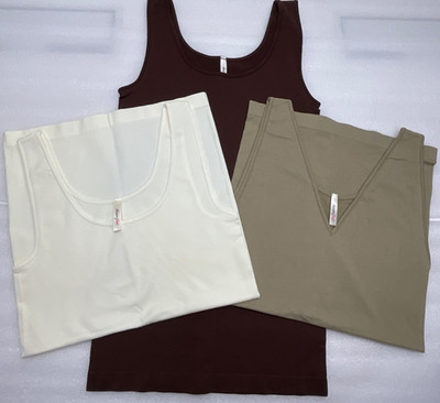 New Skinny Tees 3 Womens Tank Shirt One Size Beige-Ivory-Brown V neck /Scoop #7