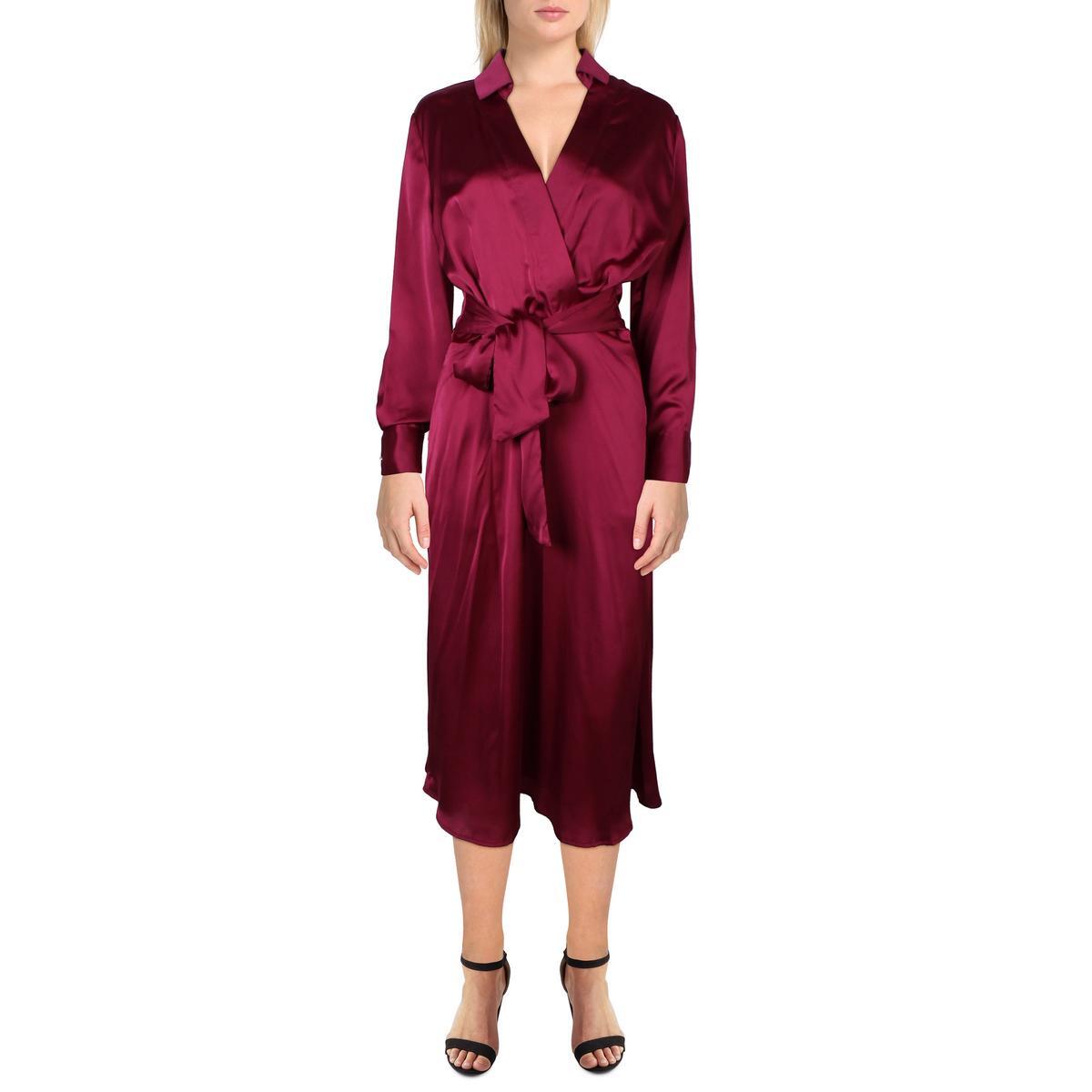 Женское розовое атласное платье миди с поясом Tahari ASL 6 BHFO 5798