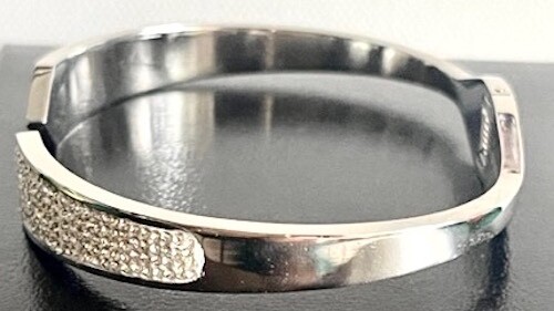 Silver Crystal Hinged Bangle Bracelet - image 4