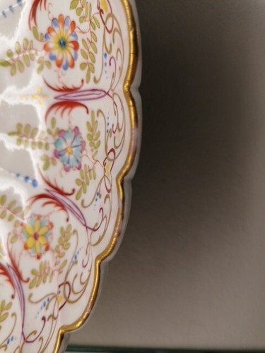 Meissen Camaieumalerei Knaufzeit Prunk Fächer Schale Blumen antik DM 24cm - Bild 11 von 24