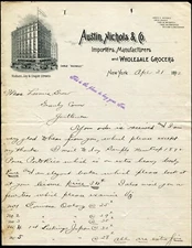 NEW YORK ~ AUSTIN NICHOLS & Co., Wholesale Grocers ~ ILLUS. LETTERHEAD 1892