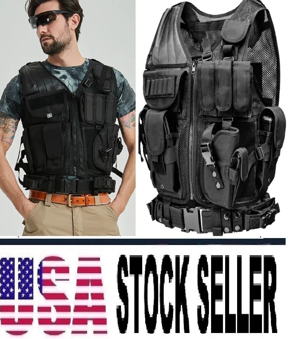 U.S Tactical Vest Military Police Airsoft Hunting Combat Training Gear Black