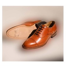 Handmade Men's Brown Cap Toe Style Tan Genuine Leather Dress Shoes, Sale !!!