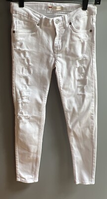 Girls Levi White Denim Jeans 710 Super Skinny Distressed Rip Size