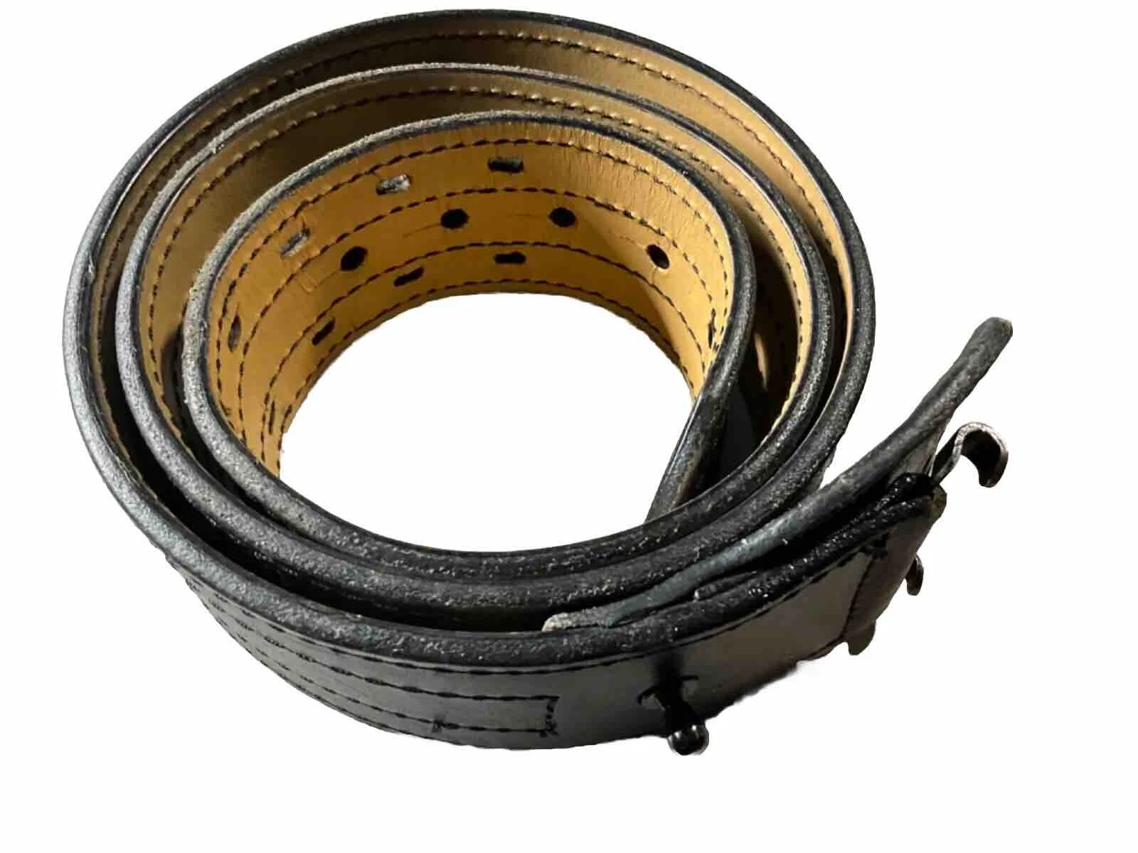 2 1 4” Sam Browne Style Genuine Leather POLICE DUTY BELT  Black  4 Row Stitch