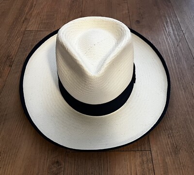 Fedora Natural White Color Black Band & Brim Trim 3.25'' Brim 4.5'' Crown 22  Cir
