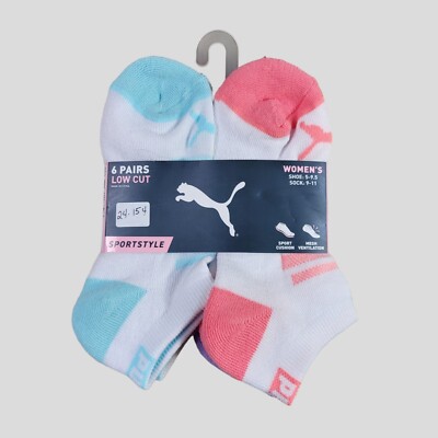PUMA Womens Socks Low Cut Cushioned Mesh Ventilation 6 Pair Shoe Size 5-9.5 
