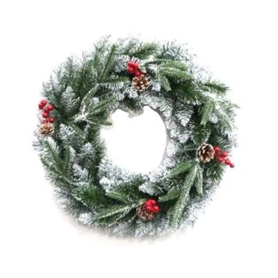 ROBERTAGOR DFH GHIRLANDA PINO VERDE INNEVATA 50CM BACCHE NEVE PIGNE CORONA ADDOBBI DI NATALE