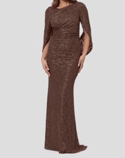 Betsy  Adam Womens Brown Glitter-Lace Capelet Gown Dress Size 4