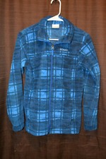 Columbia Sportswear Fleece Zip Up Youth L 14/16 Blue Plaid Jacket - EUC